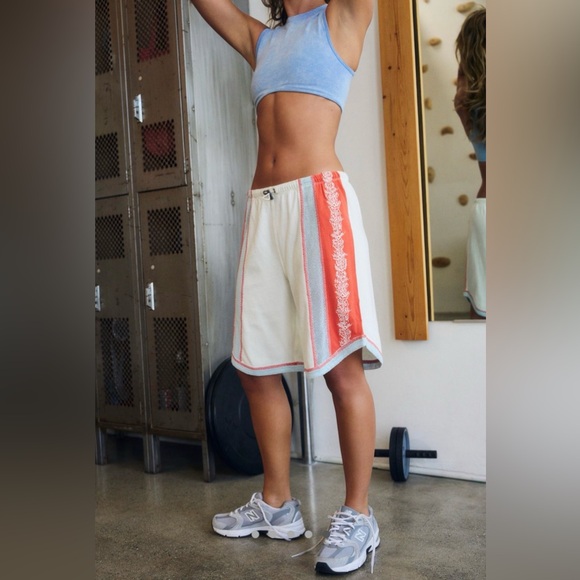 Free People Movement Way To Go Shorts in Floral Embroidered Coral Combo - Picture 5 of 14